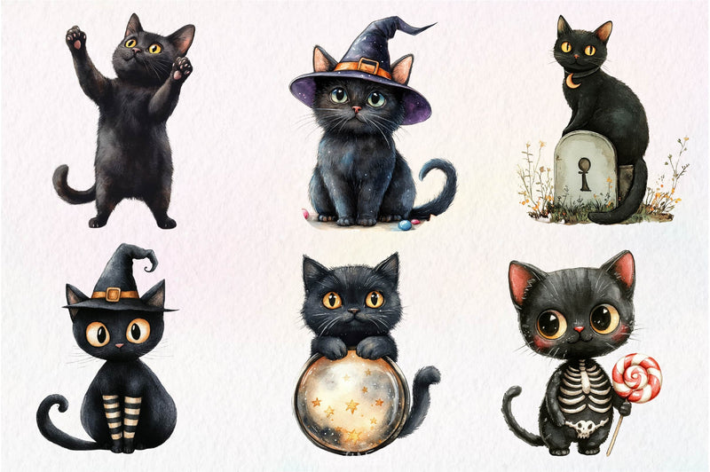 Halloween Whimsical Black Cat Clipart Bundle - CraftNest - Digital Crafting and Art