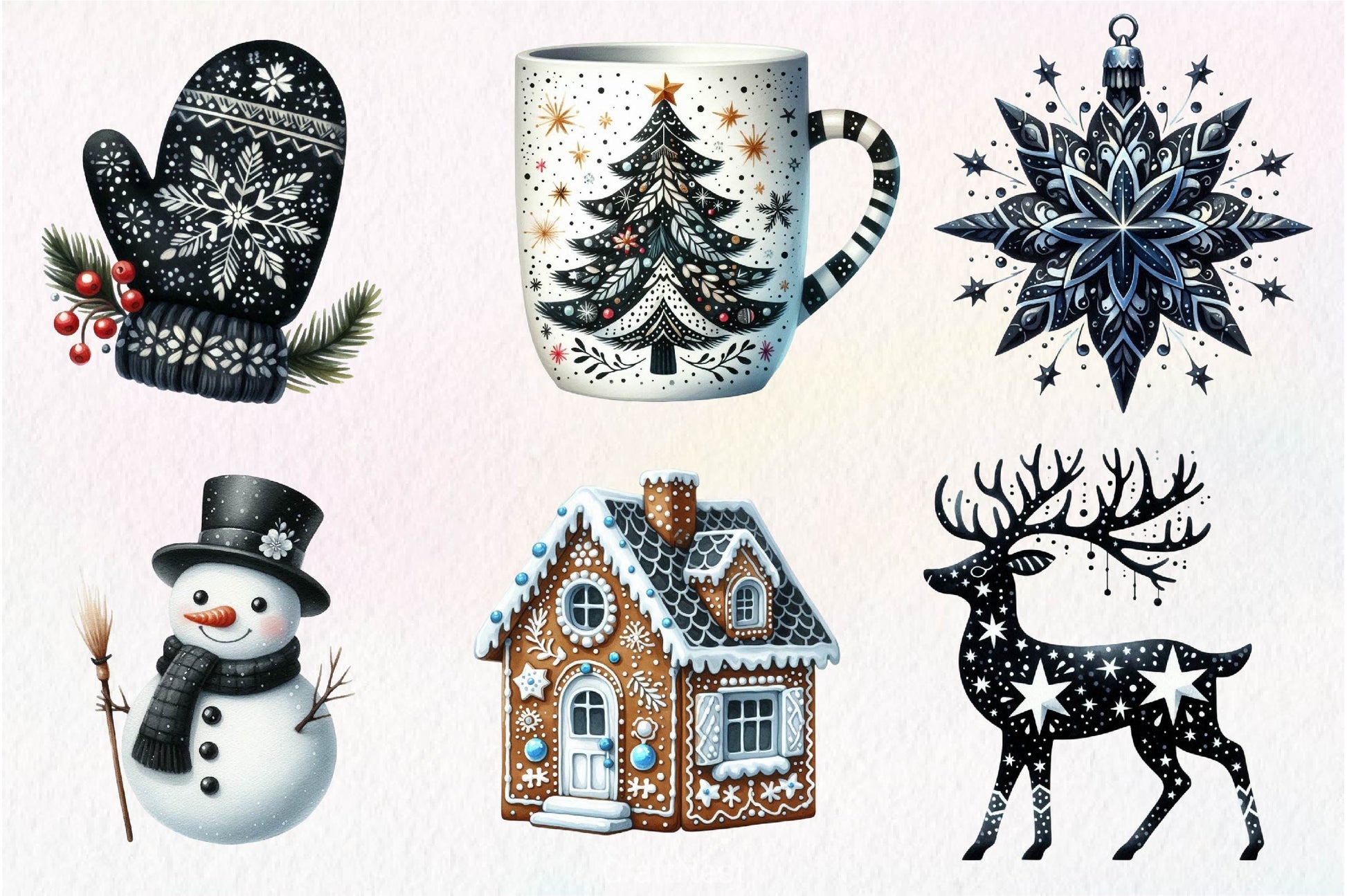 Black And White Christmas Clipart Bundle 2 - CraftNest - Digital Crafting and Art