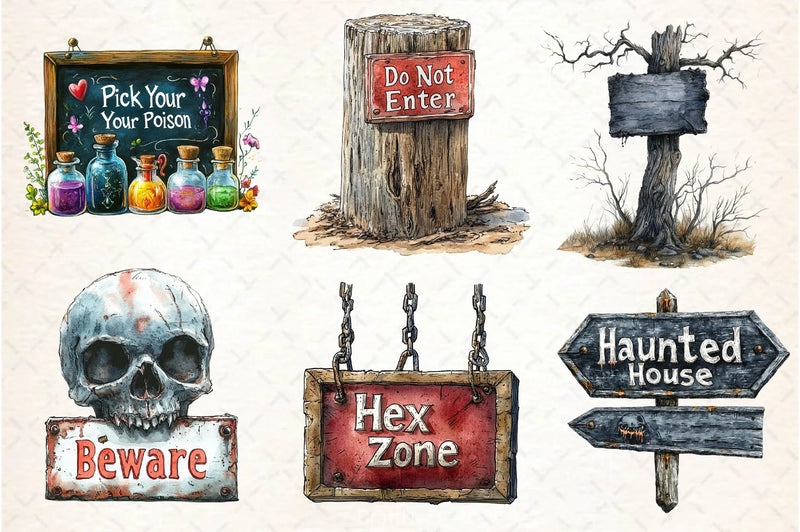 Halloween Spooky Signs Clipart Bundle - CraftNest - Digital Crafting and Art