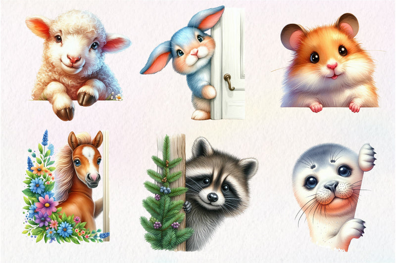 Animal Peeking Around Corner Clipart Bundle - CraftNest - Digital Crafting and Art
