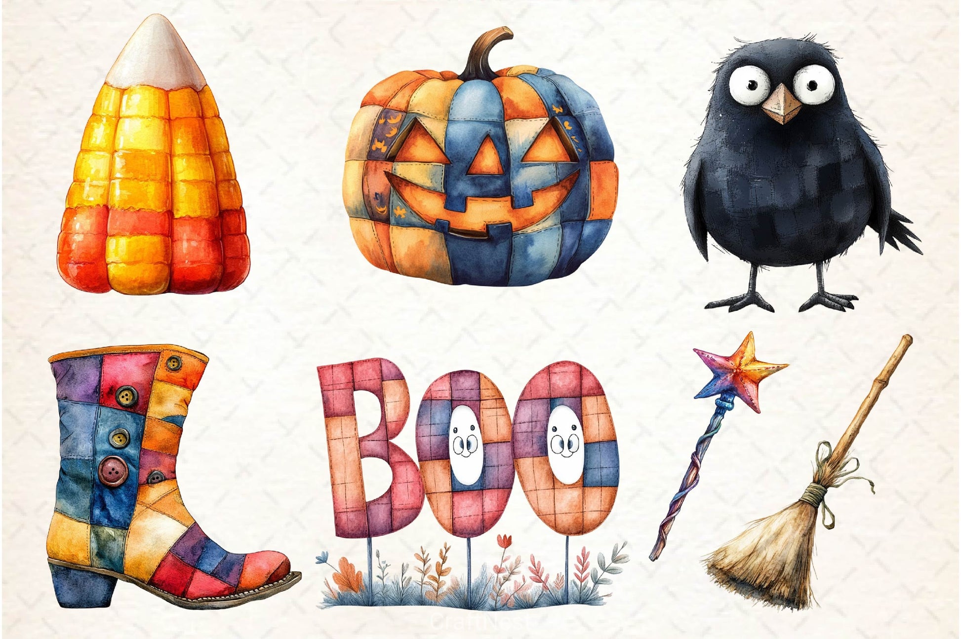 Patchwork Style Halloween Clipart Bundle - CraftNest - Digital Crafting and Art