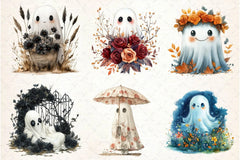 Halloween Floral Ghost Clipart Bundle 3 - CraftNest - Digital Crafting and Art