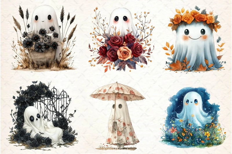 Halloween Floral Ghost Clipart Bundle 3 - CraftNest - Digital Crafting and Art