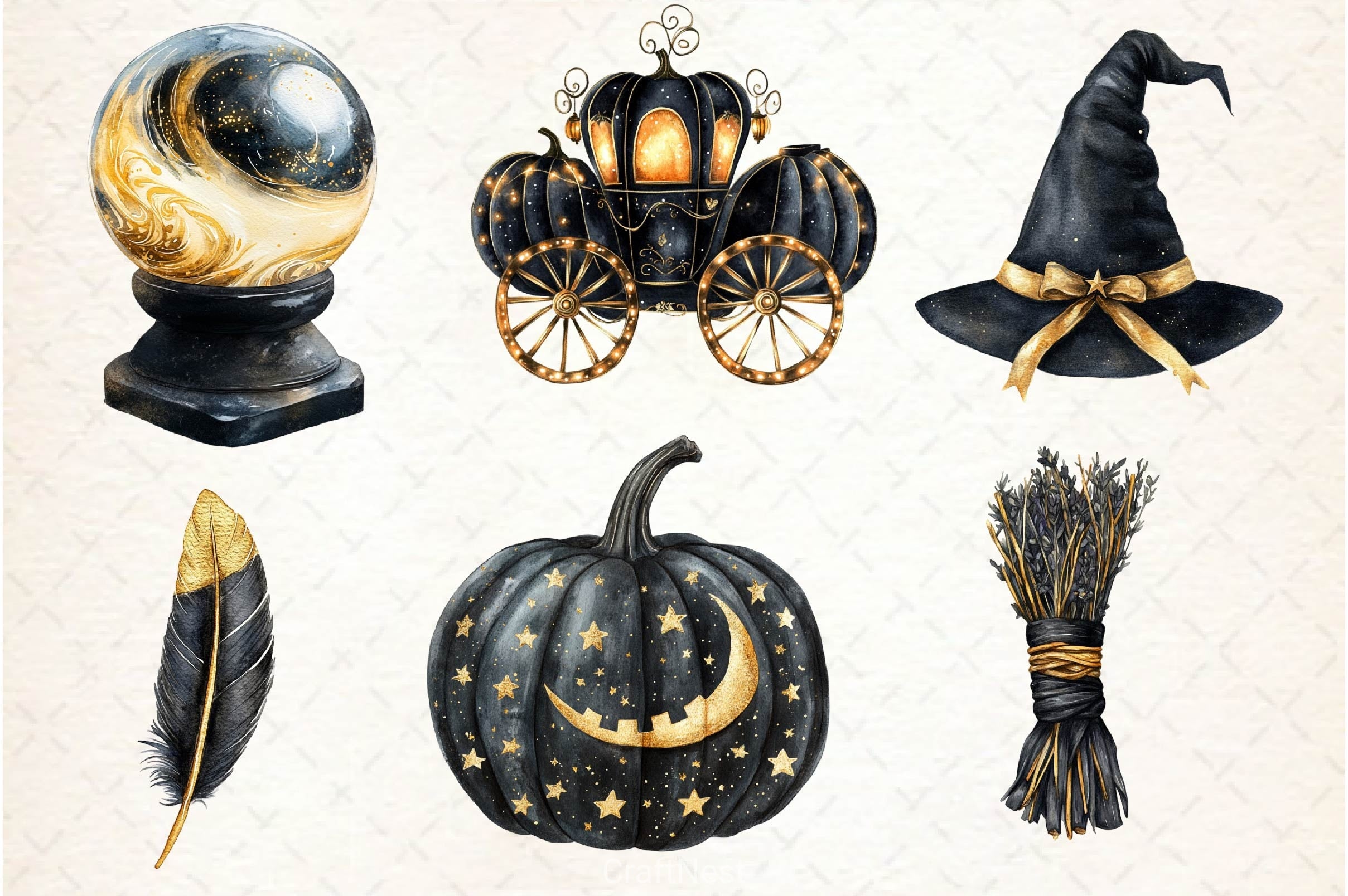 Luxury Black And Gold Halloween Clipart Bundle - CraftNest - Digital Crafting and Art