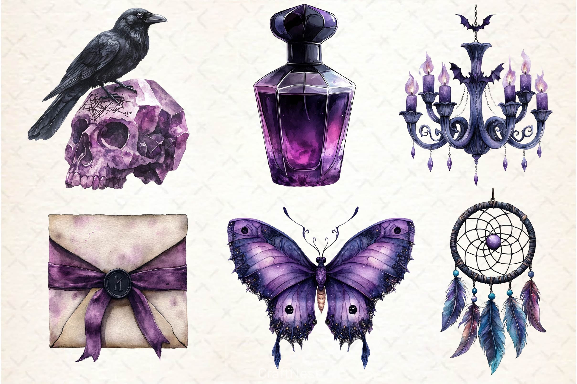 Black Purple Gothic Halloween Clipart Bundle - CraftNest - Digital Crafting and Art