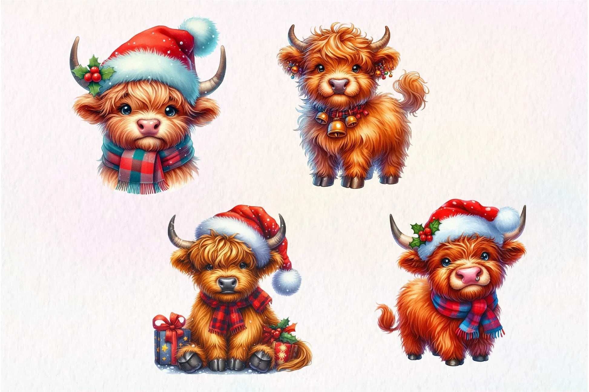 Cute Christmas Highland Cow Clipart Bundle 6 - CraftNest - Digital Crafting and Art