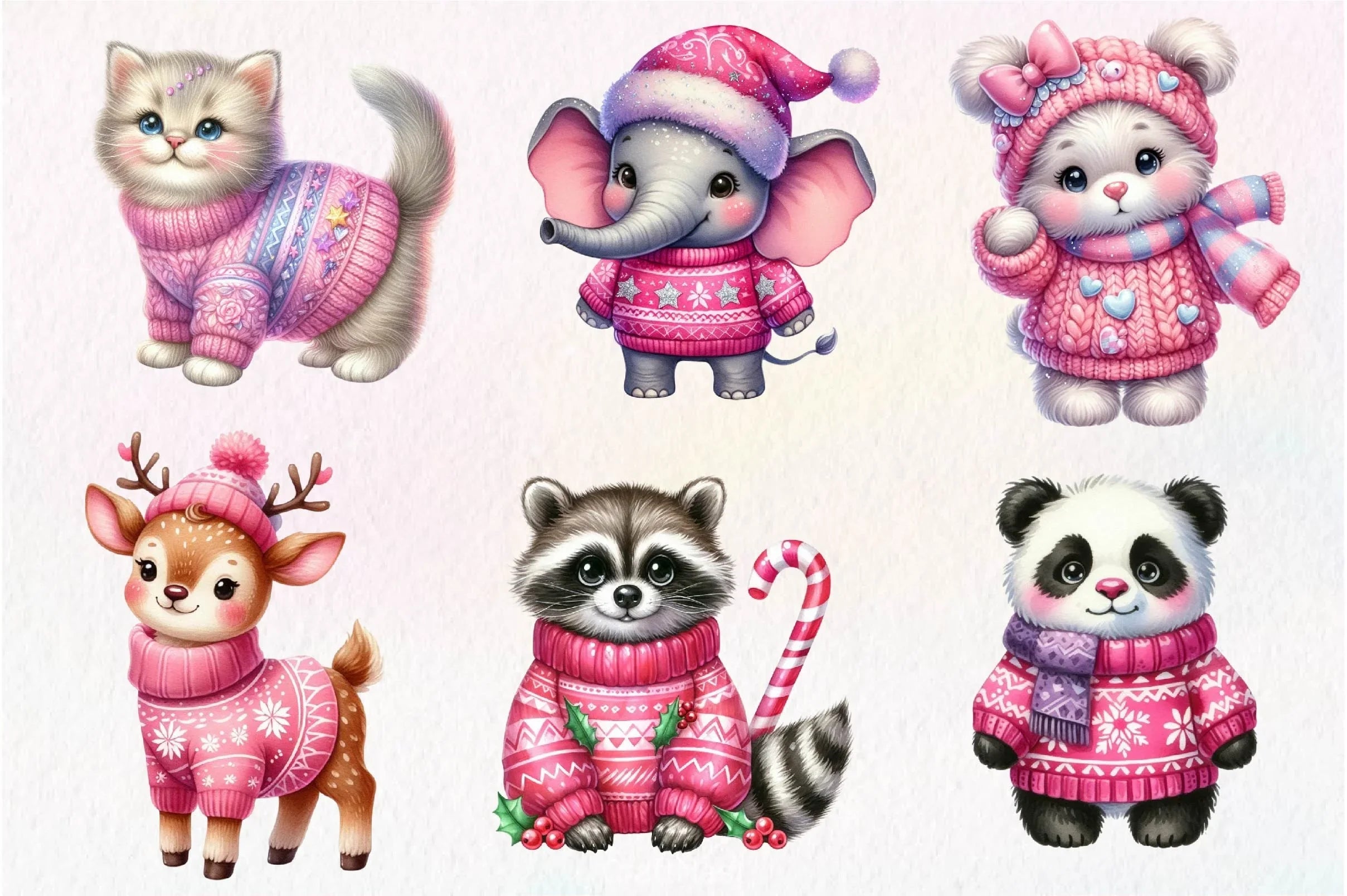 Pink Animals Christmas Clipart Bundle - CraftNest - Digital Crafting and Art