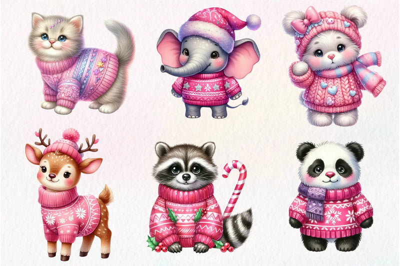 Pink Animals Christmas Clipart Bundle - CraftNest - Digital Crafting and Art