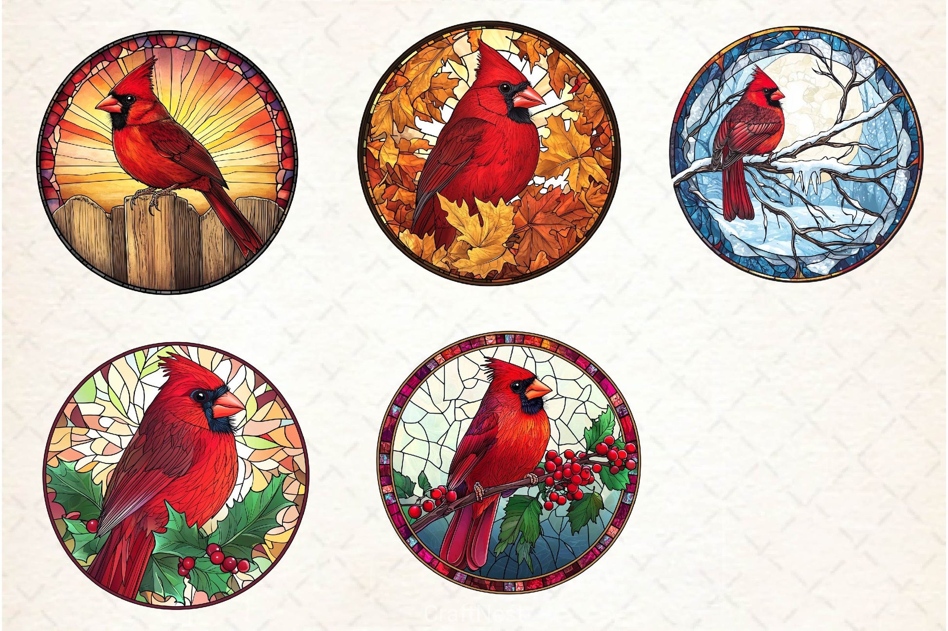 Stained Glass Cardinal Bird Wind Spinner Clipart Bundle - CraftNest - Digital Crafting and Art