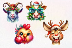 Funny Christmas Farm Animal Face Clipart Bundle - CraftNest - Digital Crafting and Art