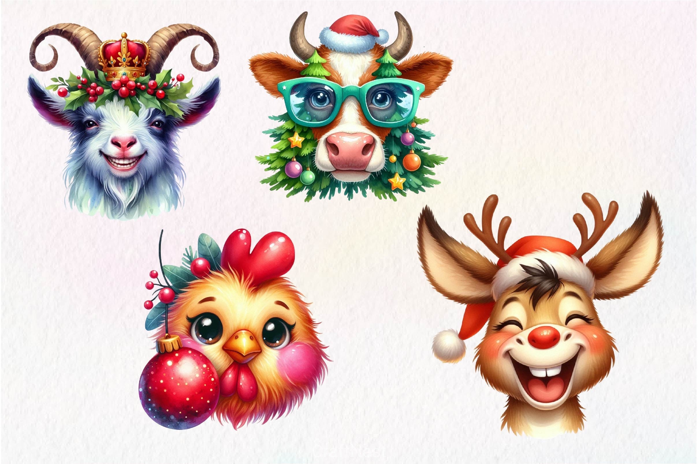 Funny Christmas Farm Animal Face Clipart Bundle - CraftNest - Digital Crafting and Art