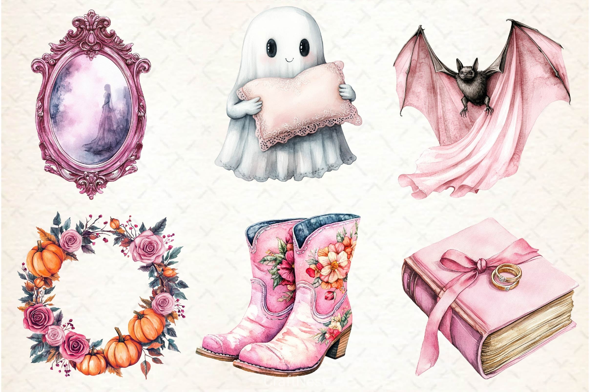 Pink Halloween Witch Wedding Clipart Bundle - CraftNest - Digital Crafting and Art