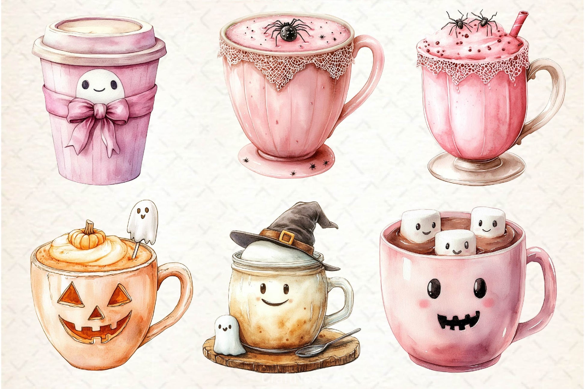 Pink Coquette Halloween Coffee Clipart Bundle - CraftNest - Digital Crafting and Art