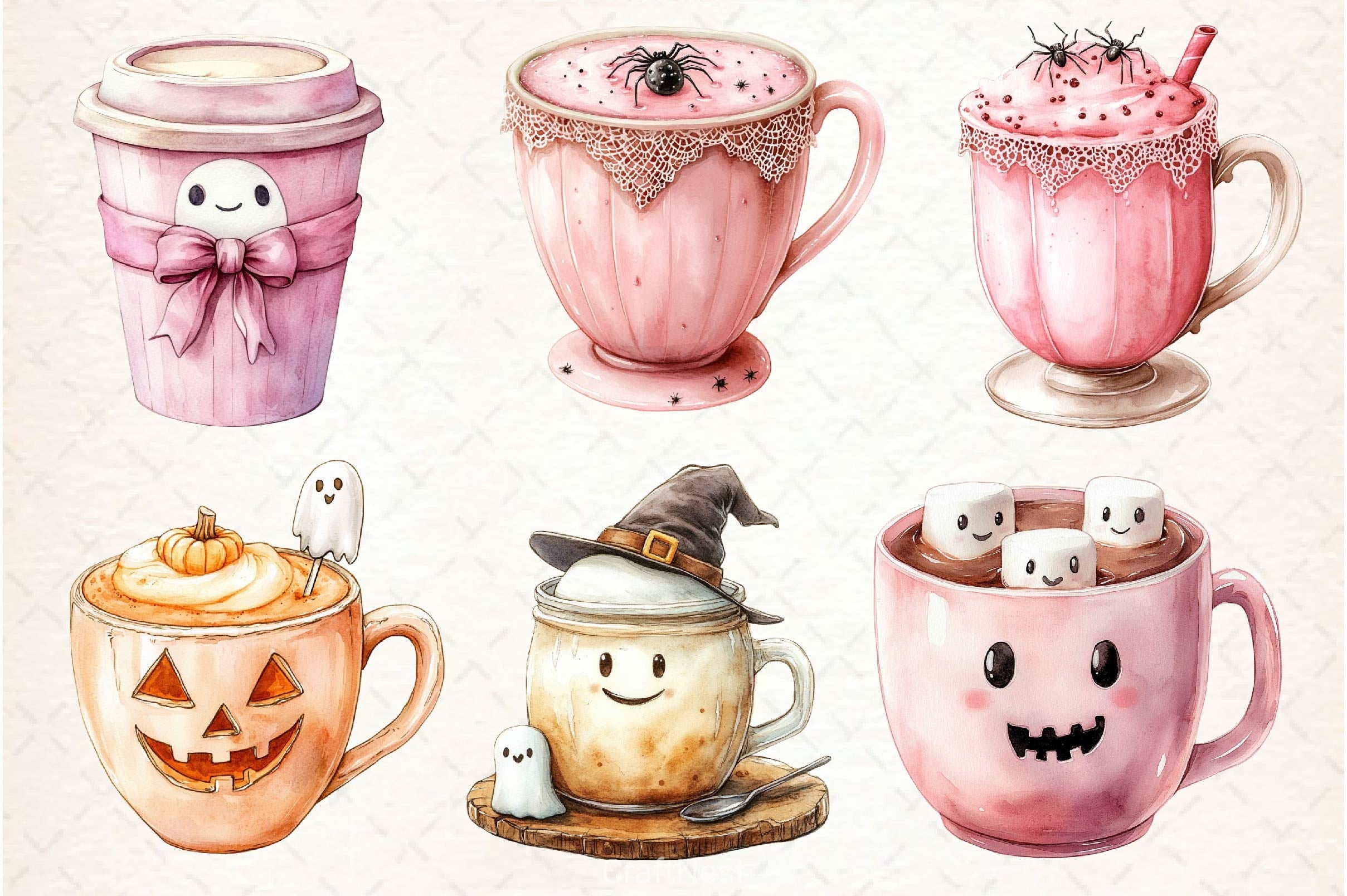 Pink Coquette Halloween Coffee Clipart Bundle - CraftNest - Digital Crafting and Art