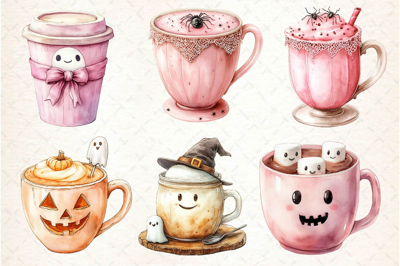 Pink Coquette Halloween Coffee Clipart Bundle - CraftNest - Digital Crafting and Art
