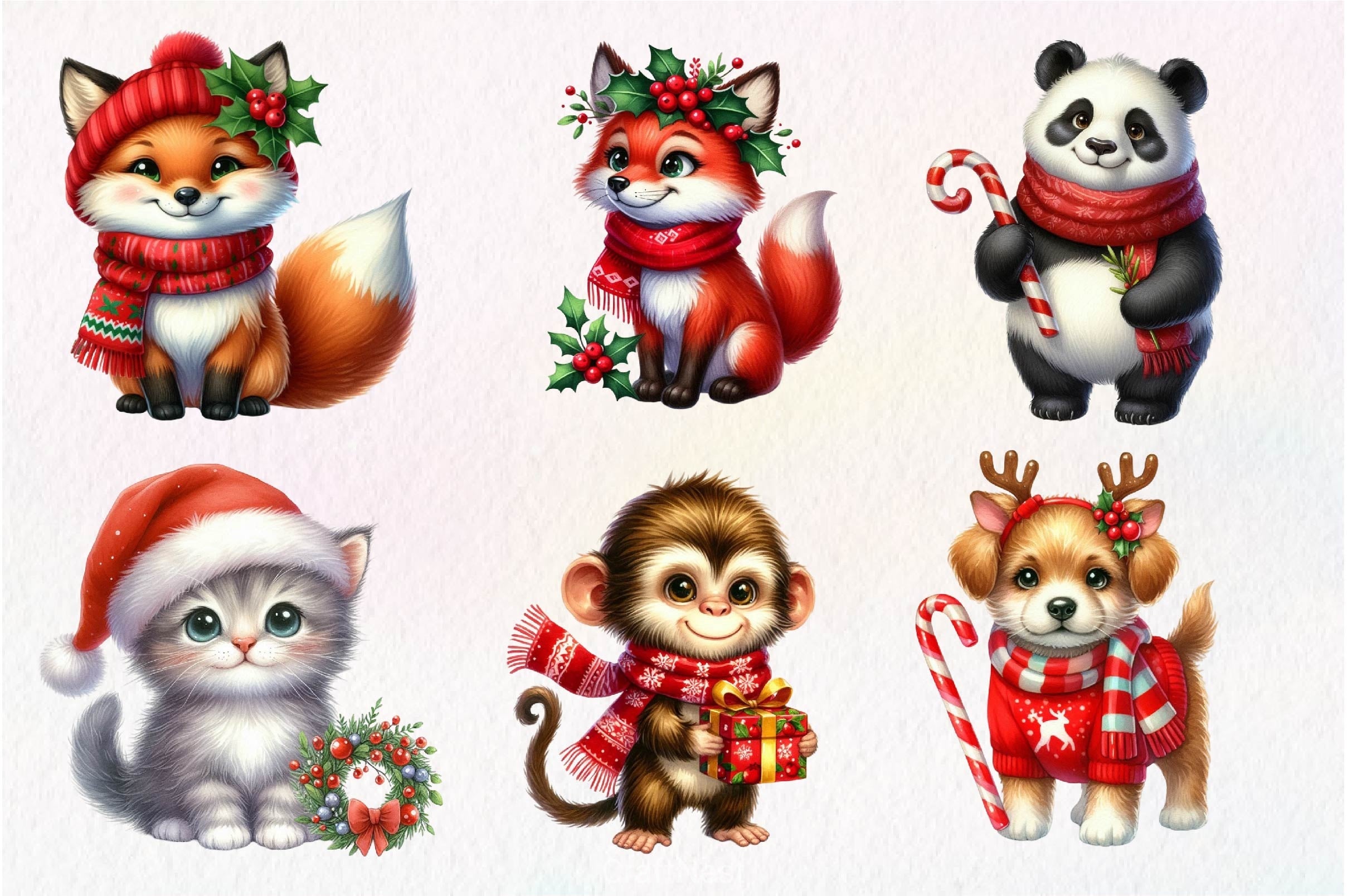 Christmas Cute Animals Clipart Bundle 1 - CraftNest - Digital Crafting and Art