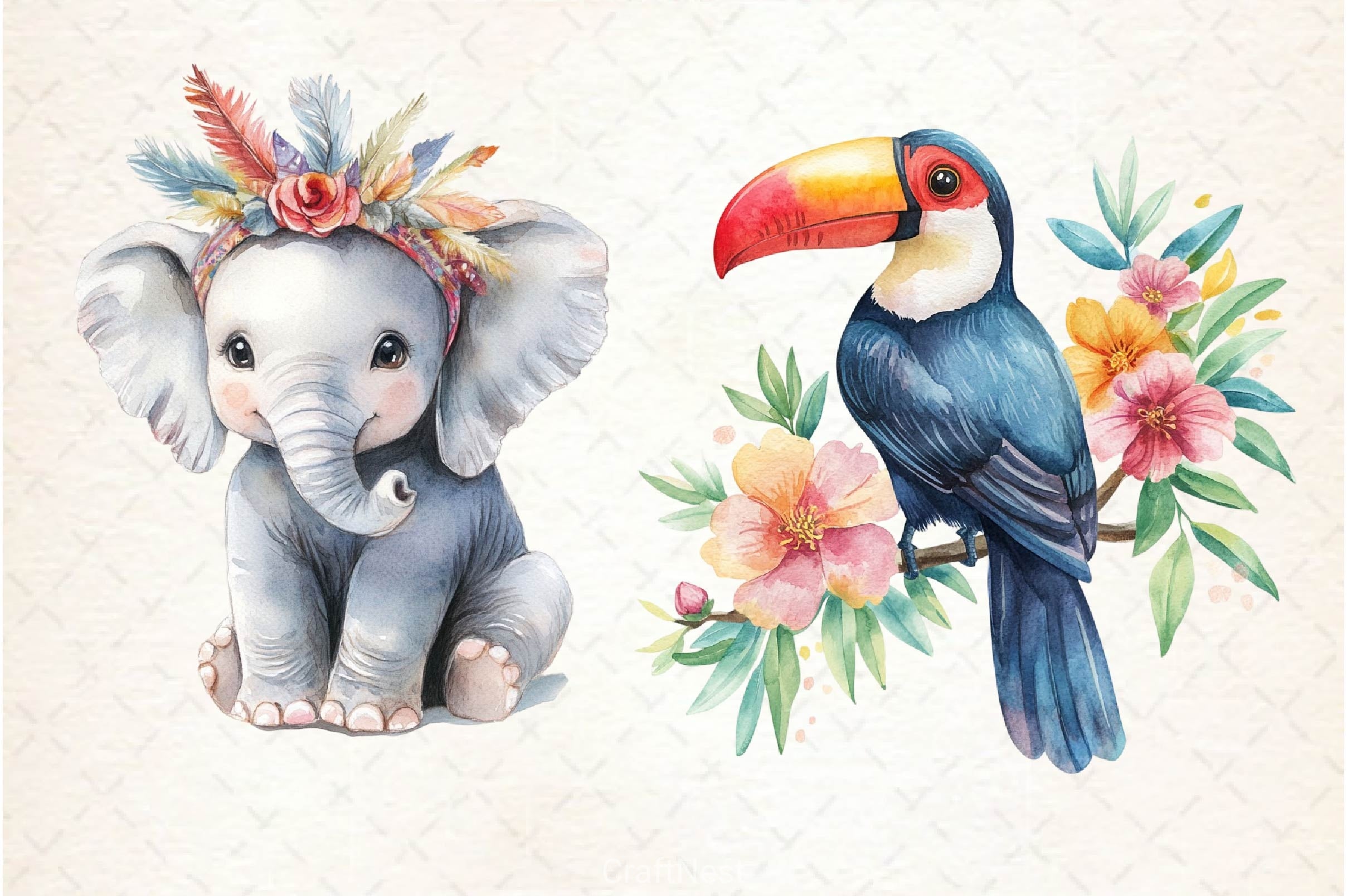 Cute Boho Baby Safari Animals Clipart Bundle 2 - CraftNest - Digital Crafting and Art