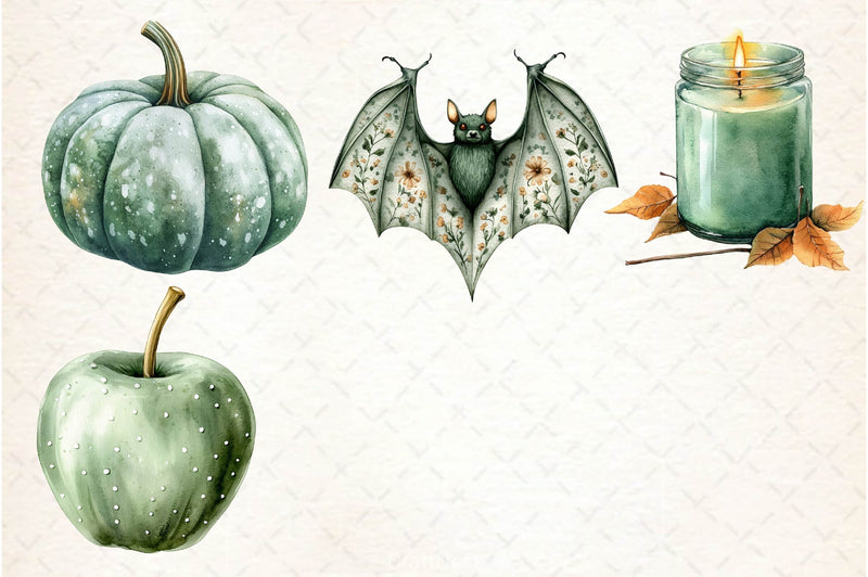 Sage Green Halloween Clipart Bundle - CraftNest - Digital Crafting and Art