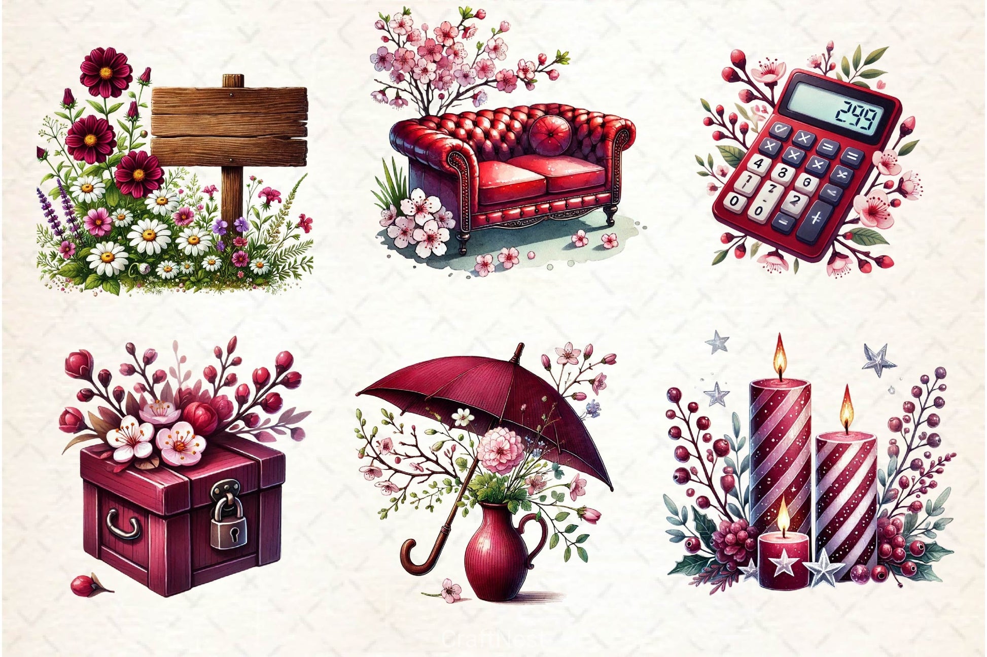 Burgundy Spring Clipart Bundle 7 - CraftNest - Digital Crafting and Art