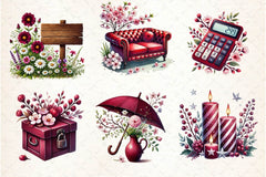Burgundy Spring Clipart Bundle 7 - CraftNest - Digital Crafting and Art