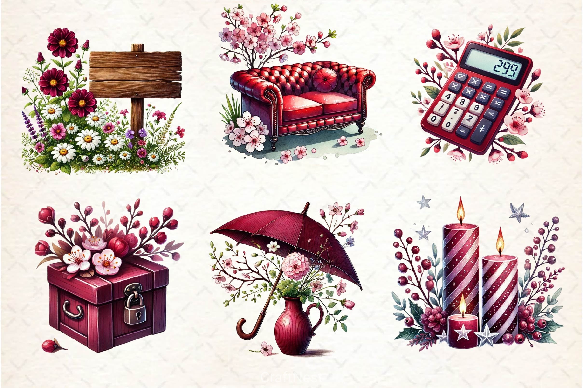 Burgundy Spring Clipart Bundle 7 - CraftNest - Digital Crafting and Art