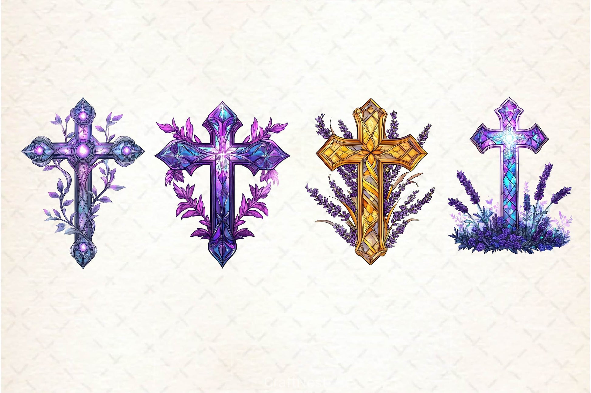 Lavender Blessing & Cross Faux Stained Glass Clipart Bundle - CraftNest - Digital Crafting and Art