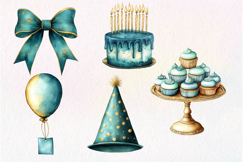 Teal Birthday Clipart Bundle - CraftNest - Digital Crafting and Art