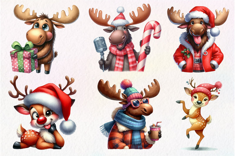 Quirky Reindeer Funny Moose Clipart Bundle - CraftNest - Digital Crafting and Art