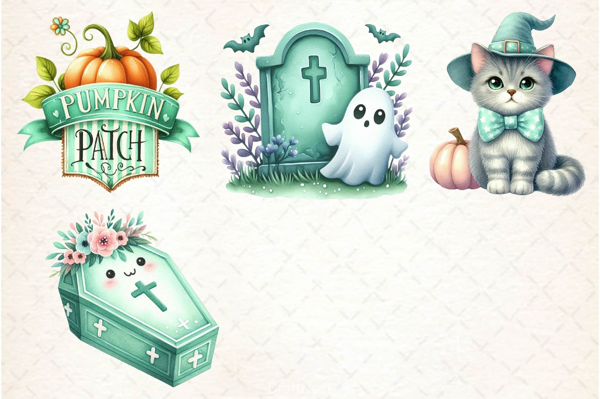 Pastel Mint Halloween Clipart Bundle - CraftNest - Digital Crafting and Art