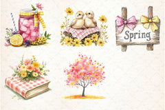 Yellow & Pink Gingham Spring Clipart Bundle - CraftNest - Digital Crafting and Art
