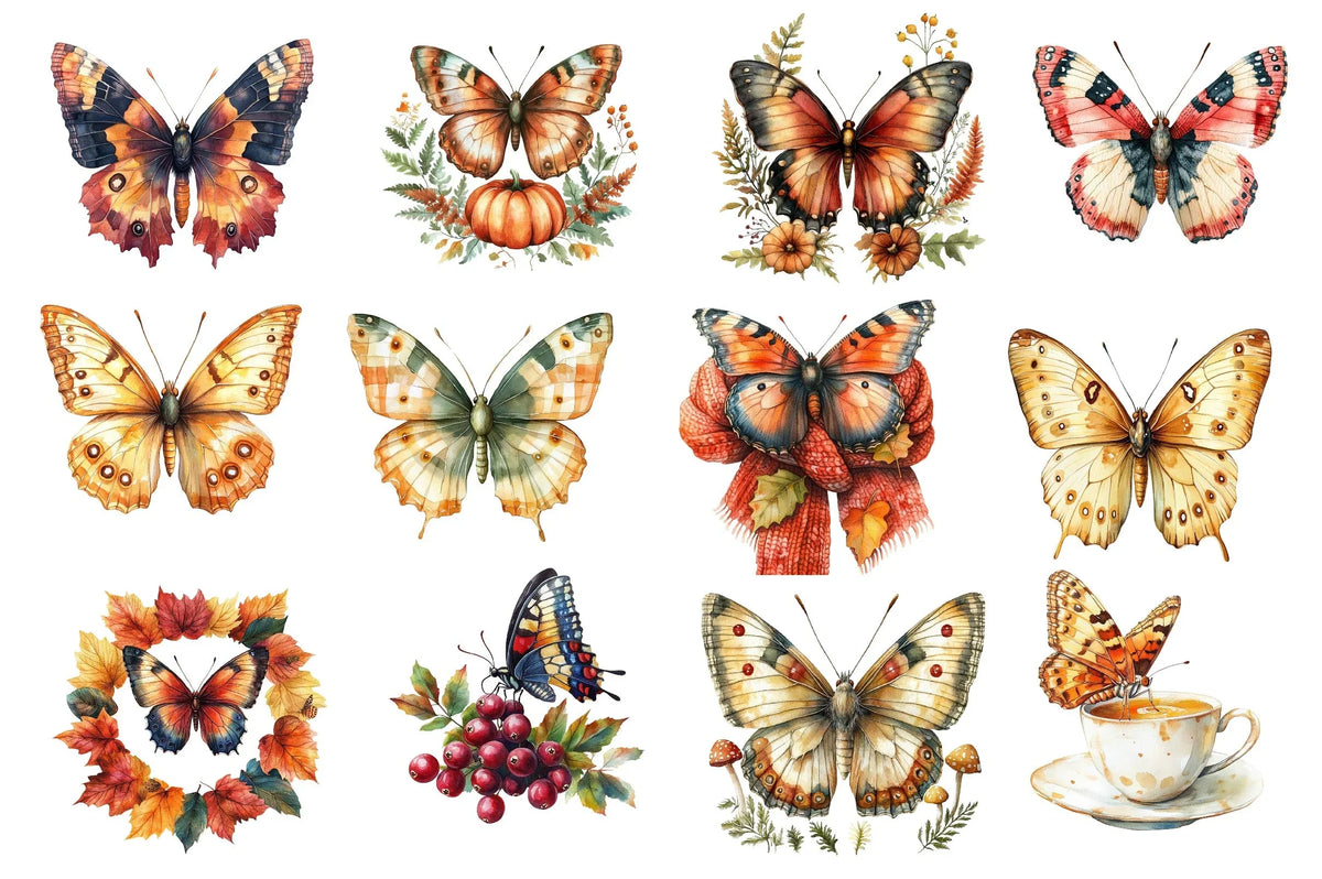 Fall Butterfly Vector Fall Butterfly Garden Clipart Bundle