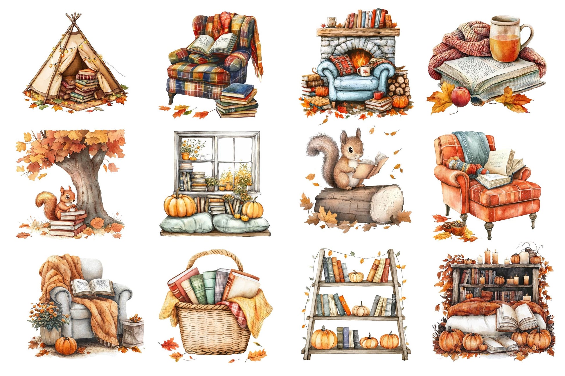 Fall Reading Nook Clipart Bundle 3 - CraftNest - Digital Crafting and Art