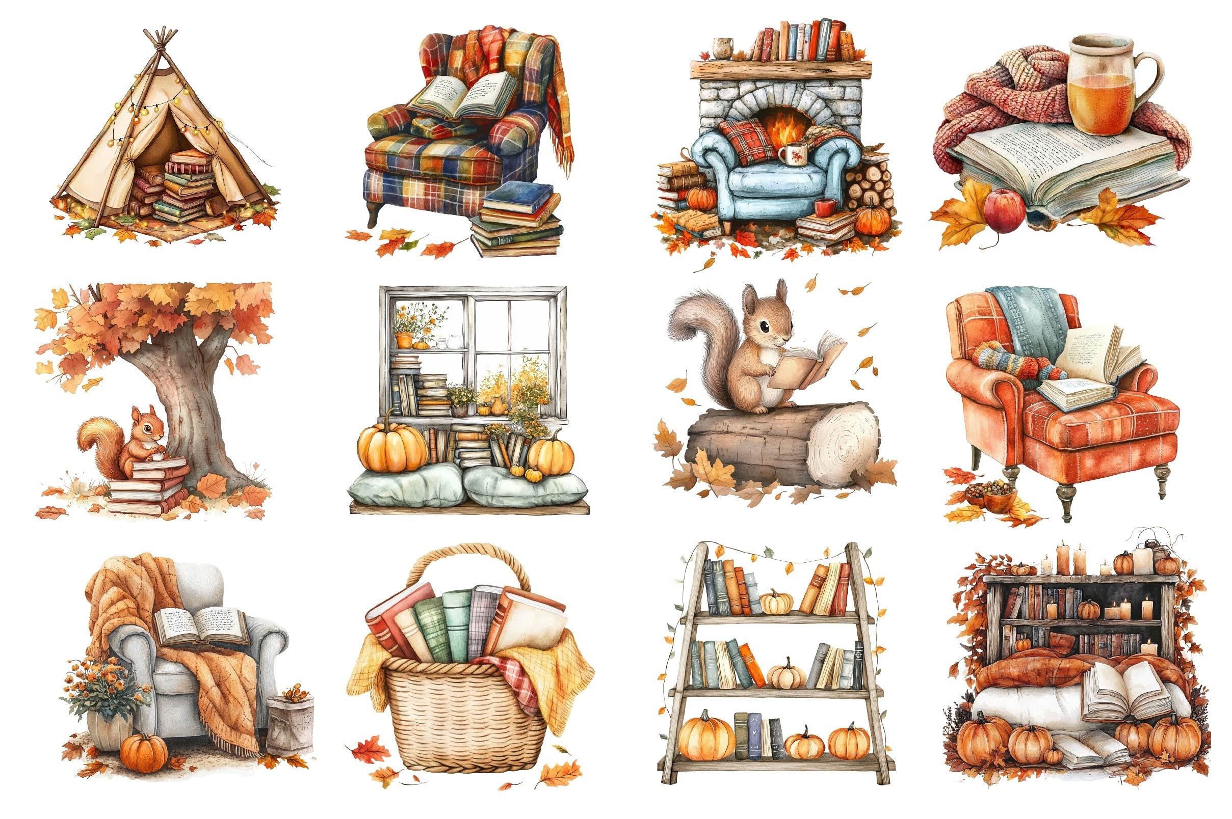 Fall Reading Nook Clipart Bundle 3 - CraftNest - Digital Crafting and Art