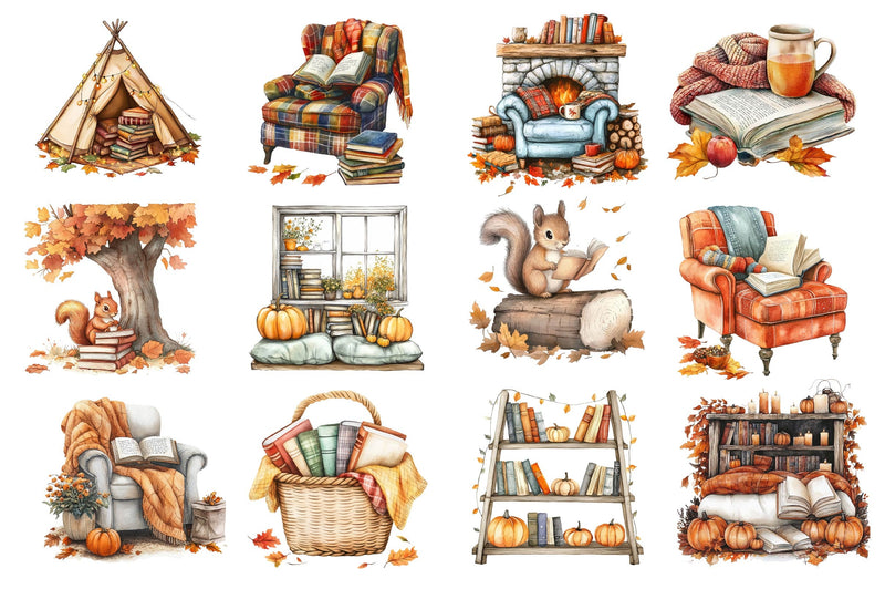 Fall Reading Nook Clipart Bundle 3 - CraftNest - Digital Crafting and Art