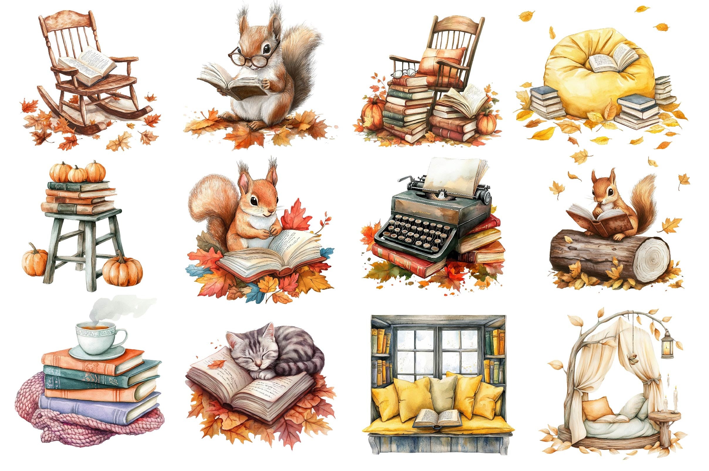 Fall Reading Nook Clipart Bundle 3 - CraftNest - Digital Crafting and Art
