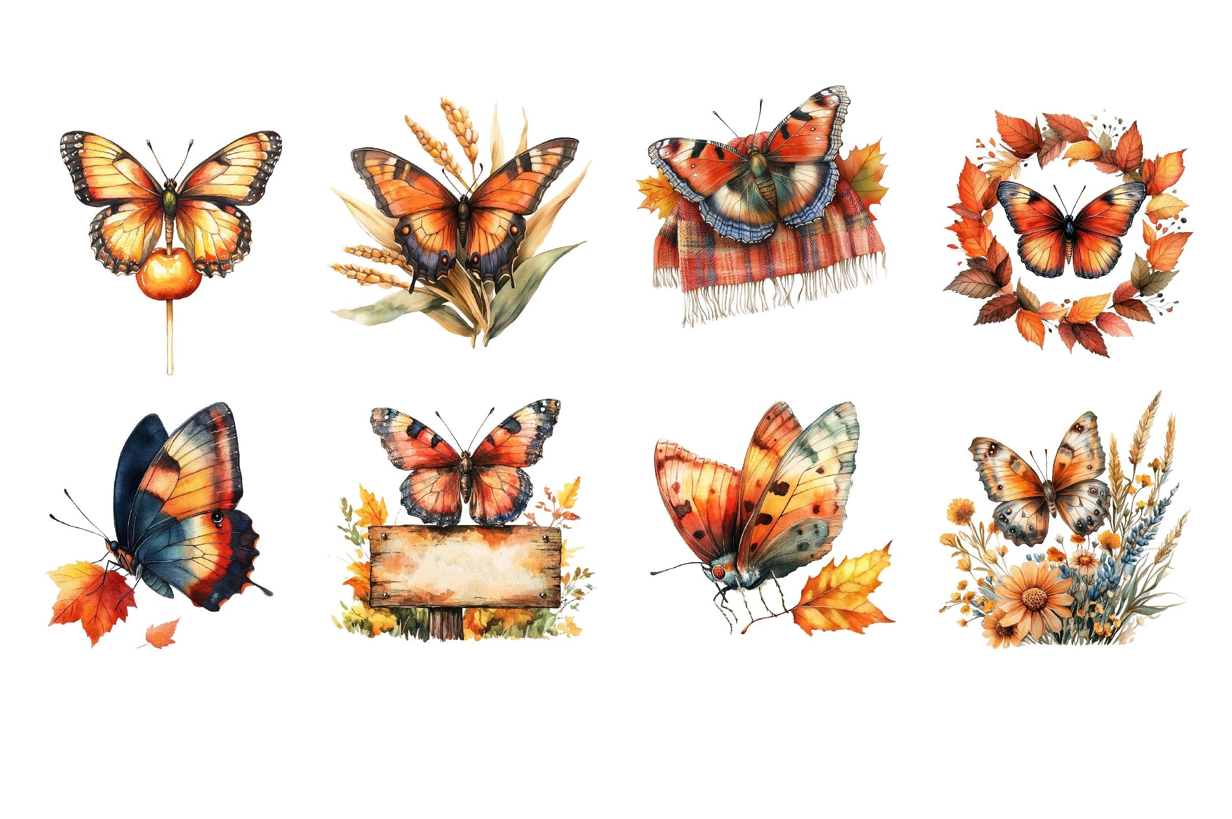 Fall Butterfly Garden Clipart Bundle 2 - CraftNest - Digital Crafting and Art