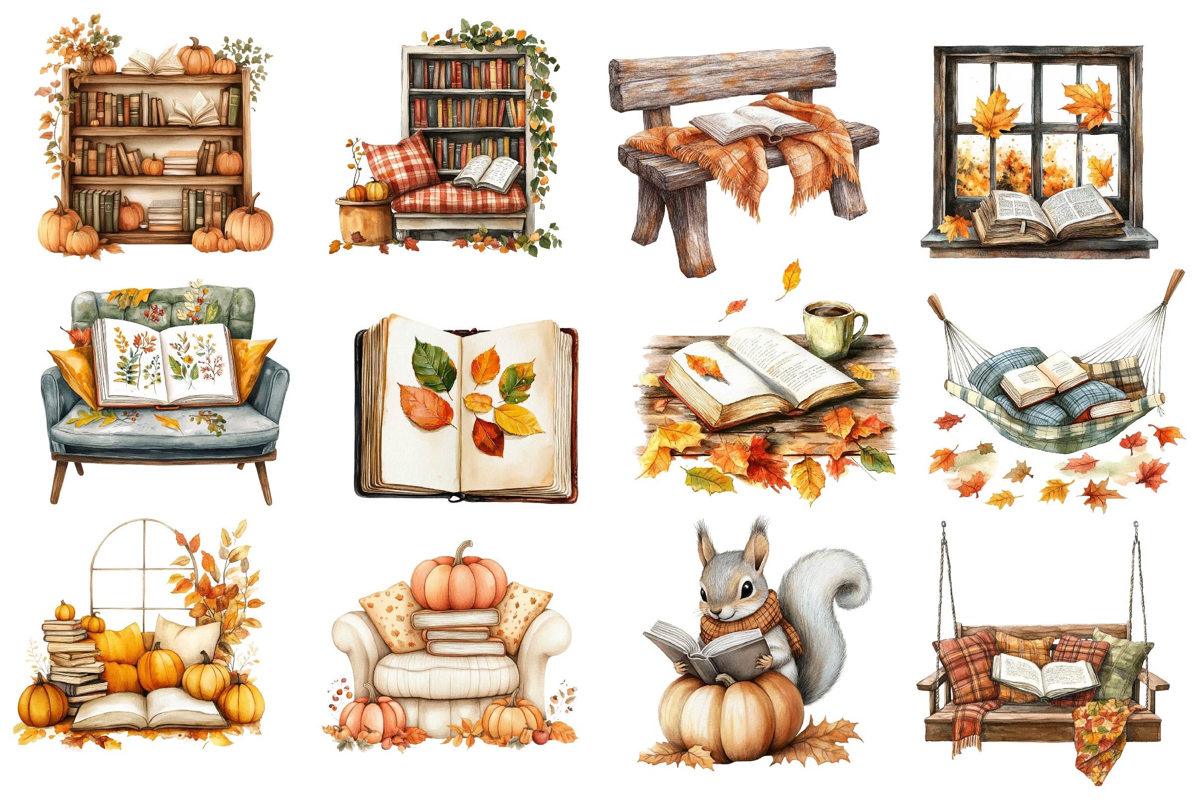 Fall Reading Nook Clipart Bundle 3 - CraftNest - Digital Crafting and Art