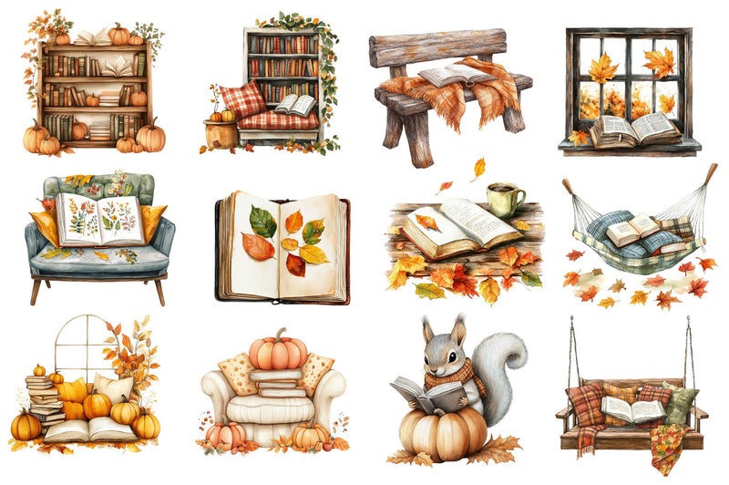 Fall Reading Nook Clipart Bundle 3 - CraftNest - Digital Crafting and Art