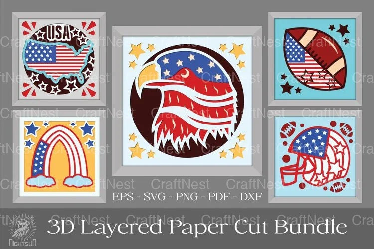 4th of July 3D Layered Papercut Clipart Bundle - CraftNest - Digital Crafting and Art