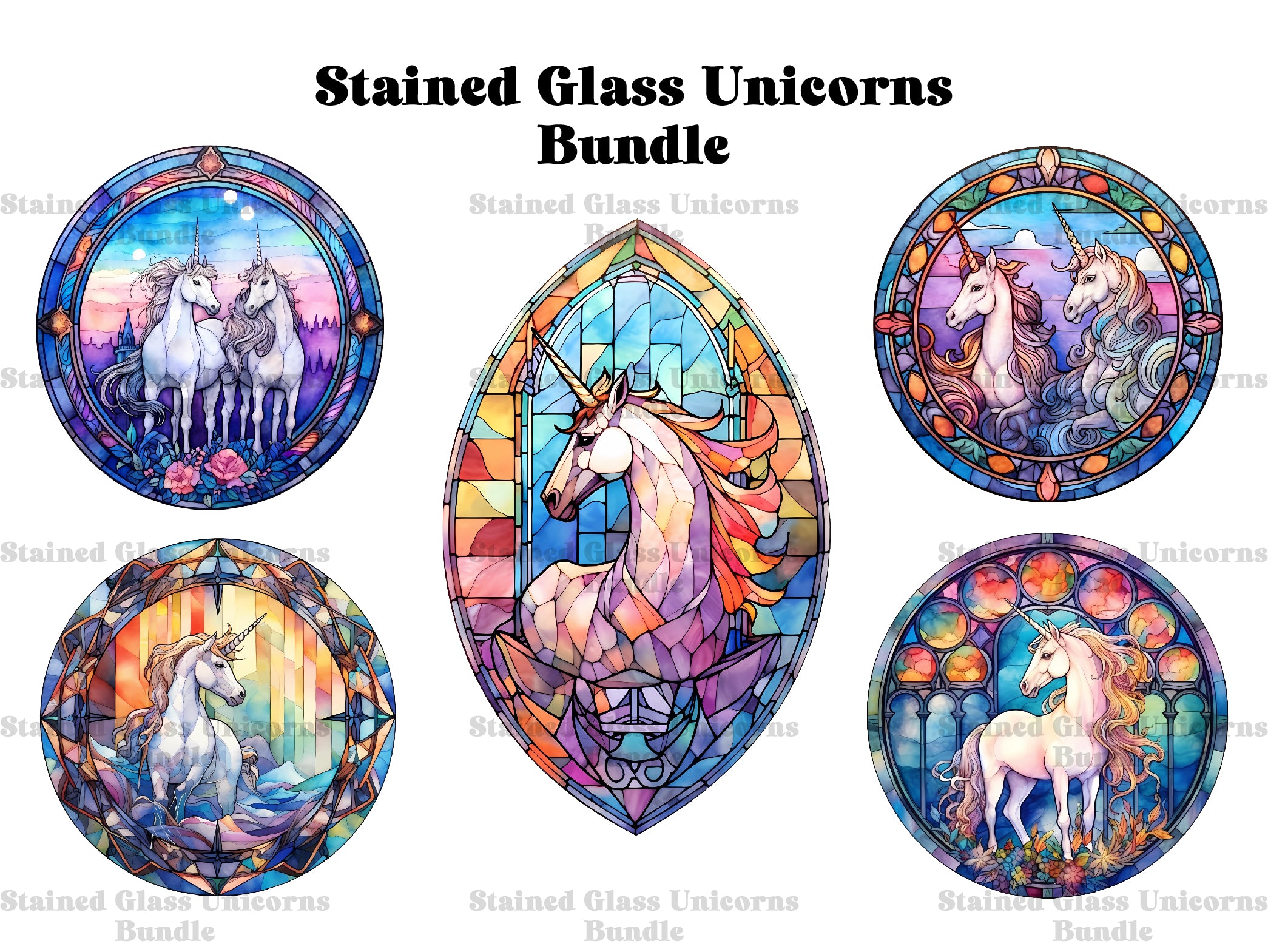 Stained Glass Unicorns Clipart - CraftNest