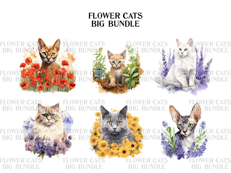 Flower Cats Clipart - CraftNest