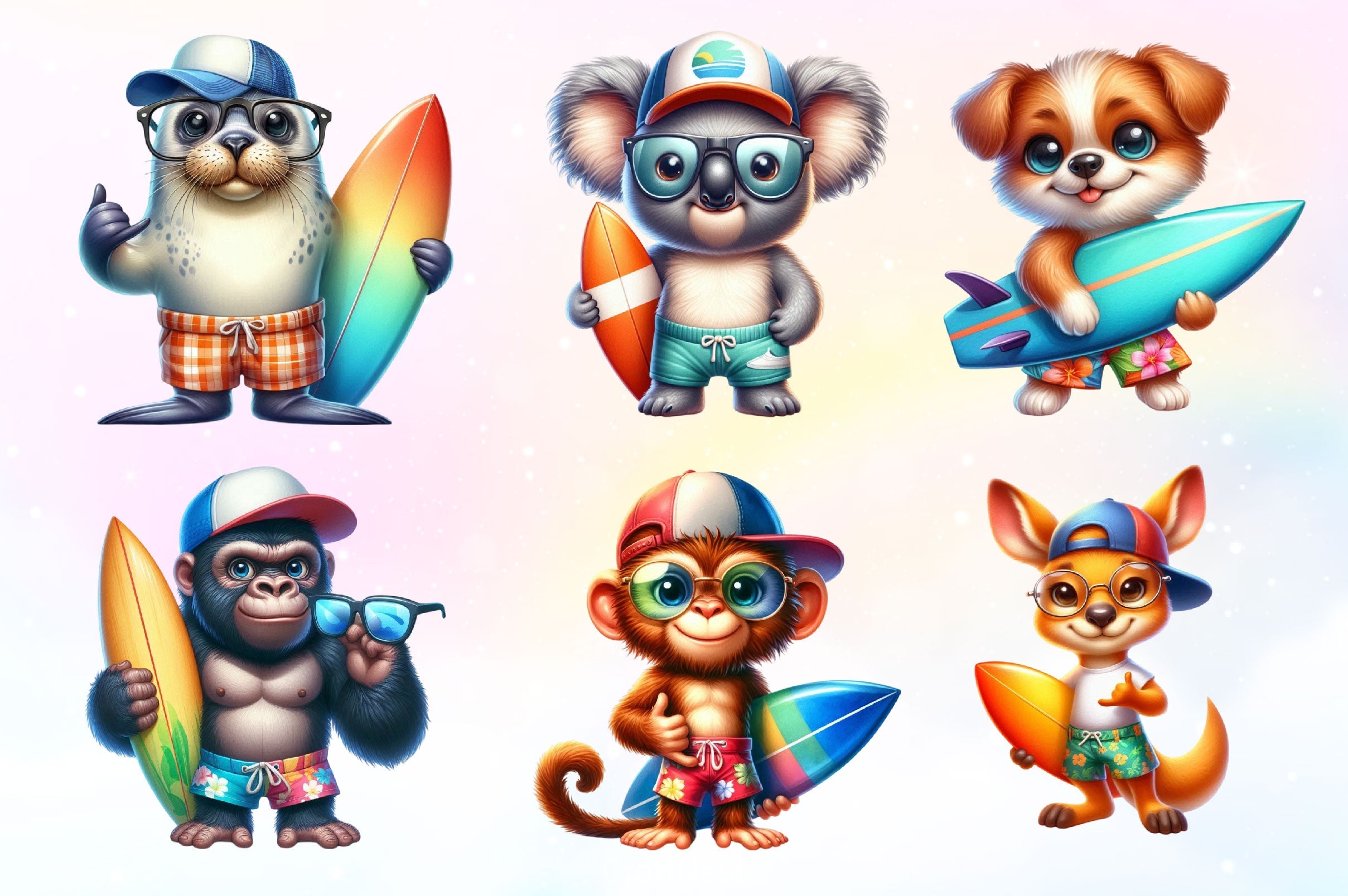 Surfing Animals Clipart Bundle - CraftNest - Digital Crafting and Art