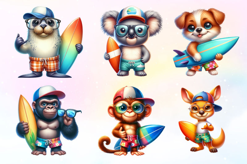 Surfing Animals Clipart Bundle - CraftNest - Digital Crafting and Art