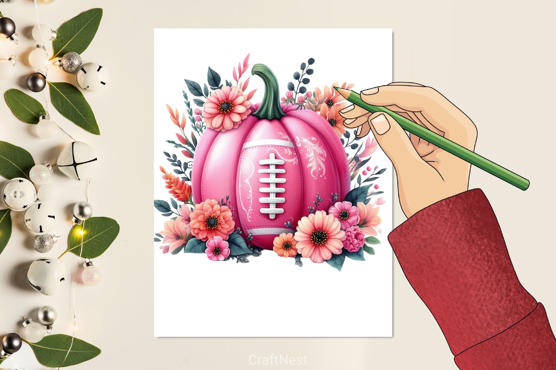 Pink Football Pumpkin Clipart Bundle - CraftNest - Digital Crafting and Art