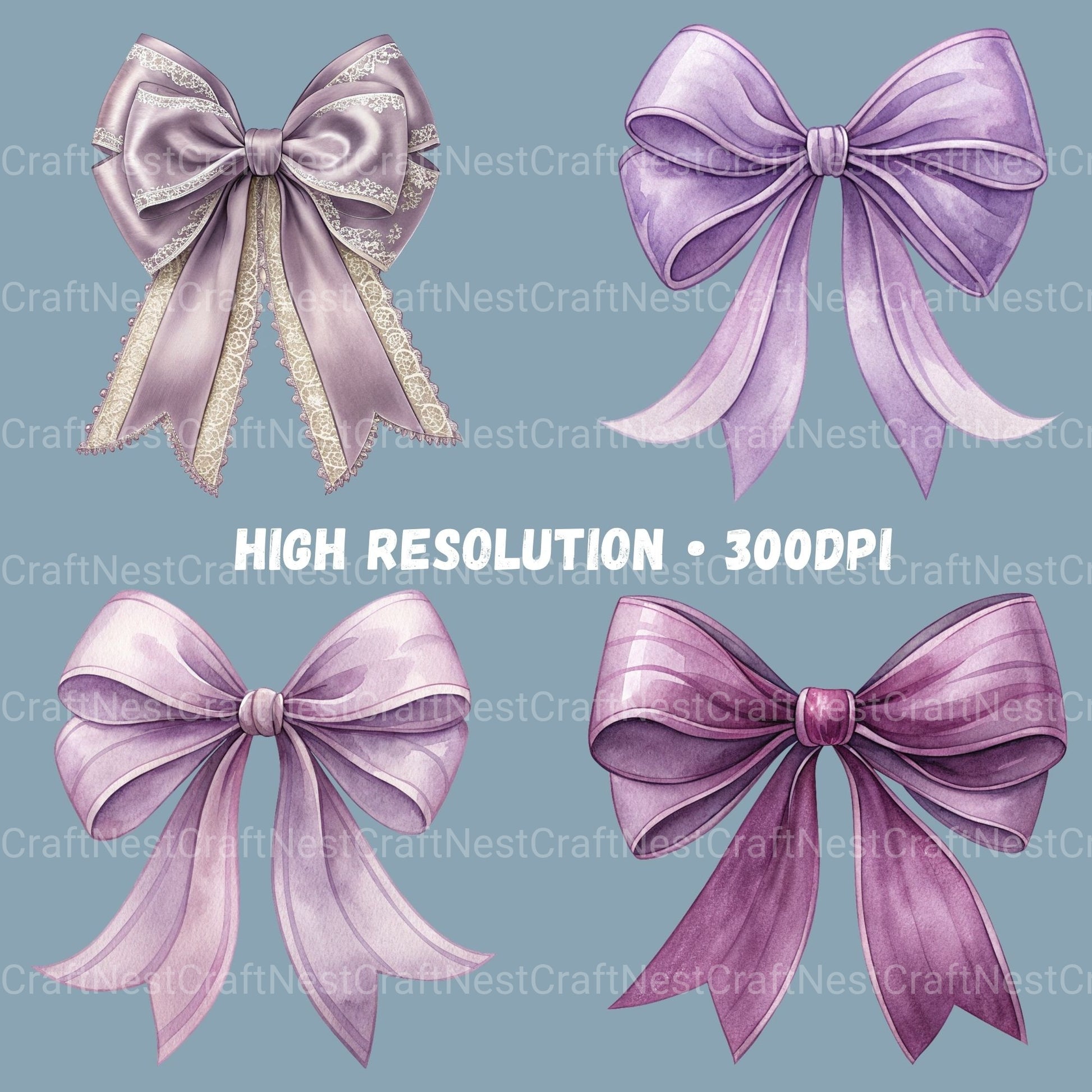 Purple Coquette Bows Clipart Bundle - CraftNest - Digital Crafting and Art