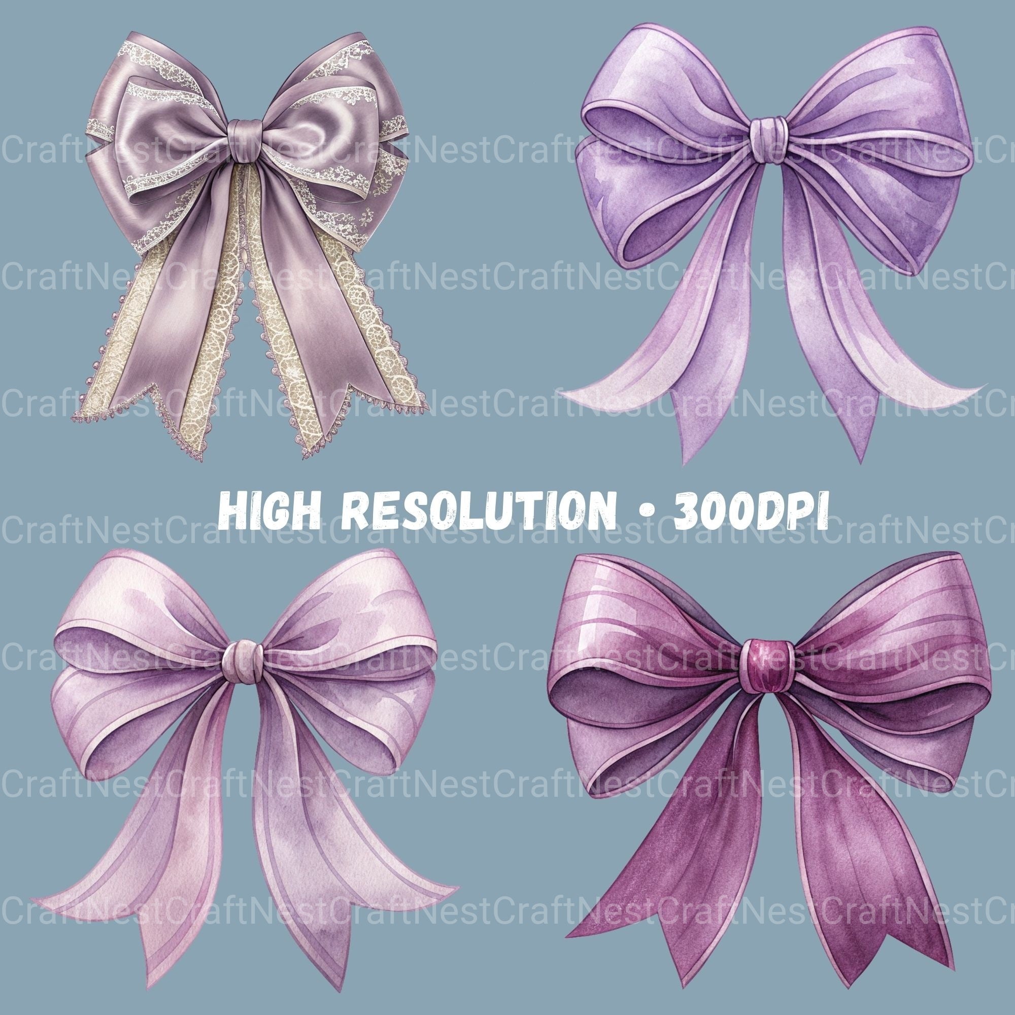 Purple Coquette Bows Clipart Bundle - CraftNest - Digital Crafting and Art