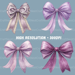 Purple Coquette Bows Clipart Bundle - CraftNest - Digital Crafting and Art