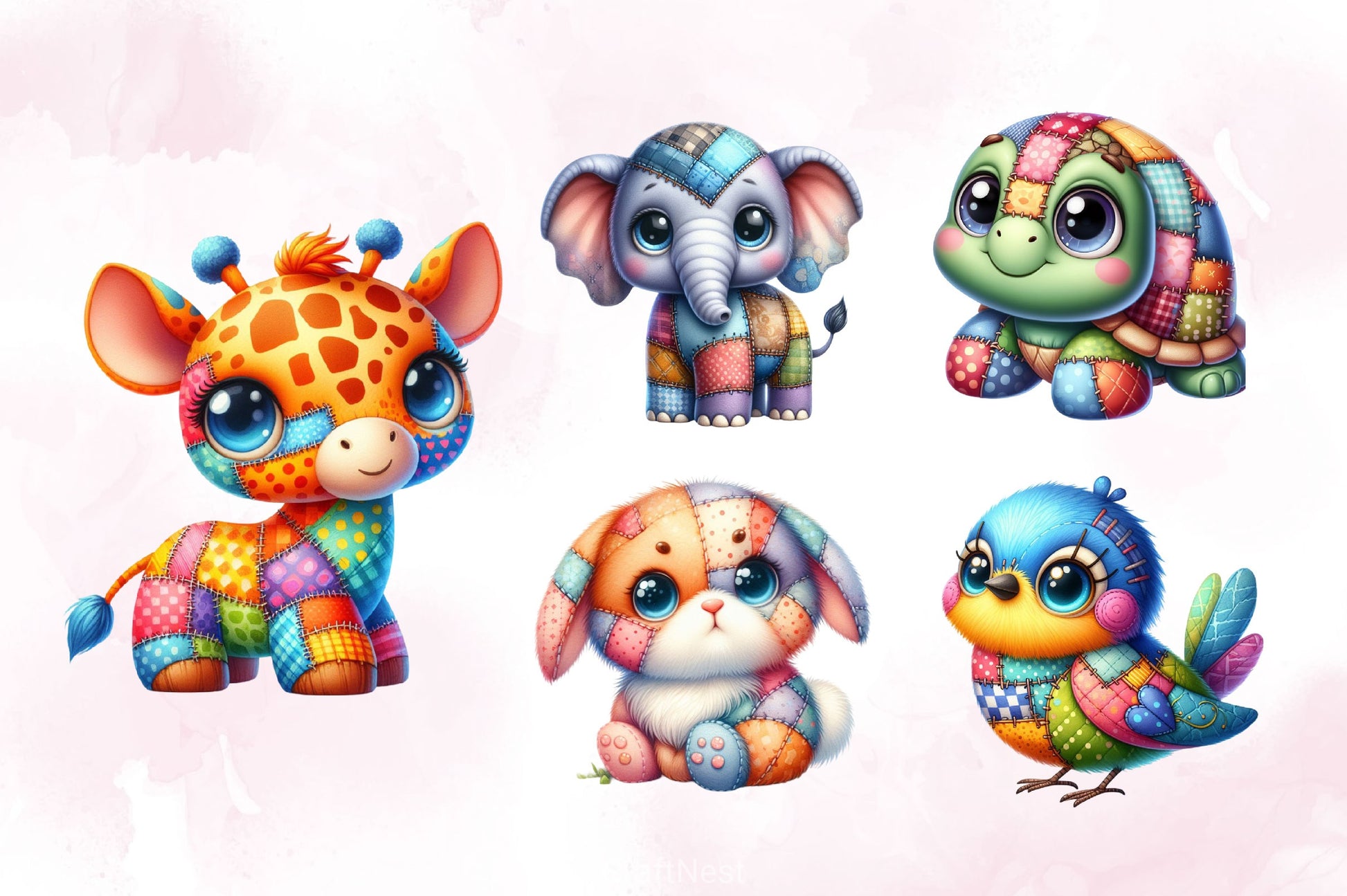 Cute Patchwork Animals Clipart Bundle 3 - CraftNest - Digital Crafting and Art