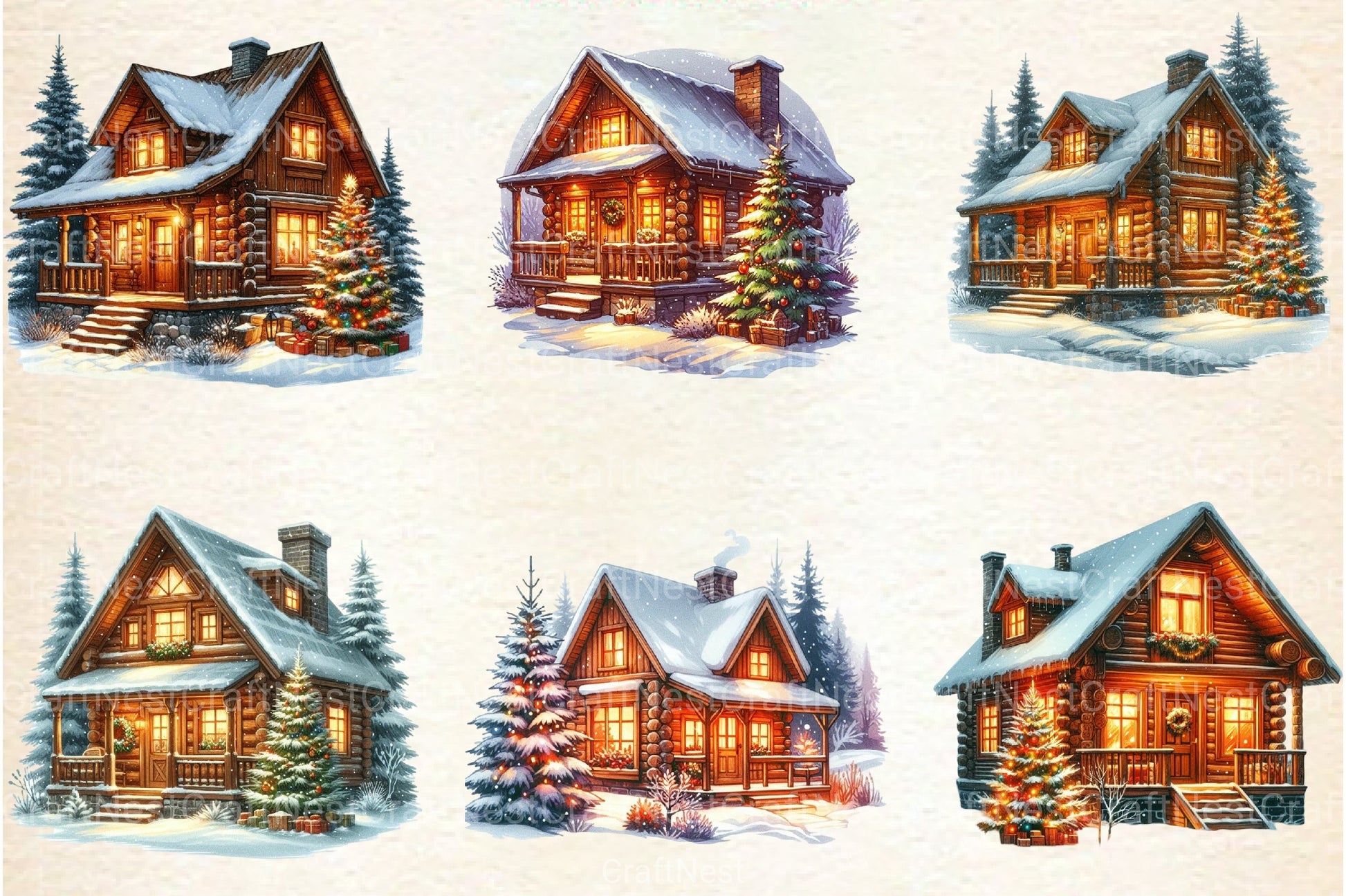 Christmas Winter Cabin Clipart Bundle - CraftNest - Digital Crafting and Art