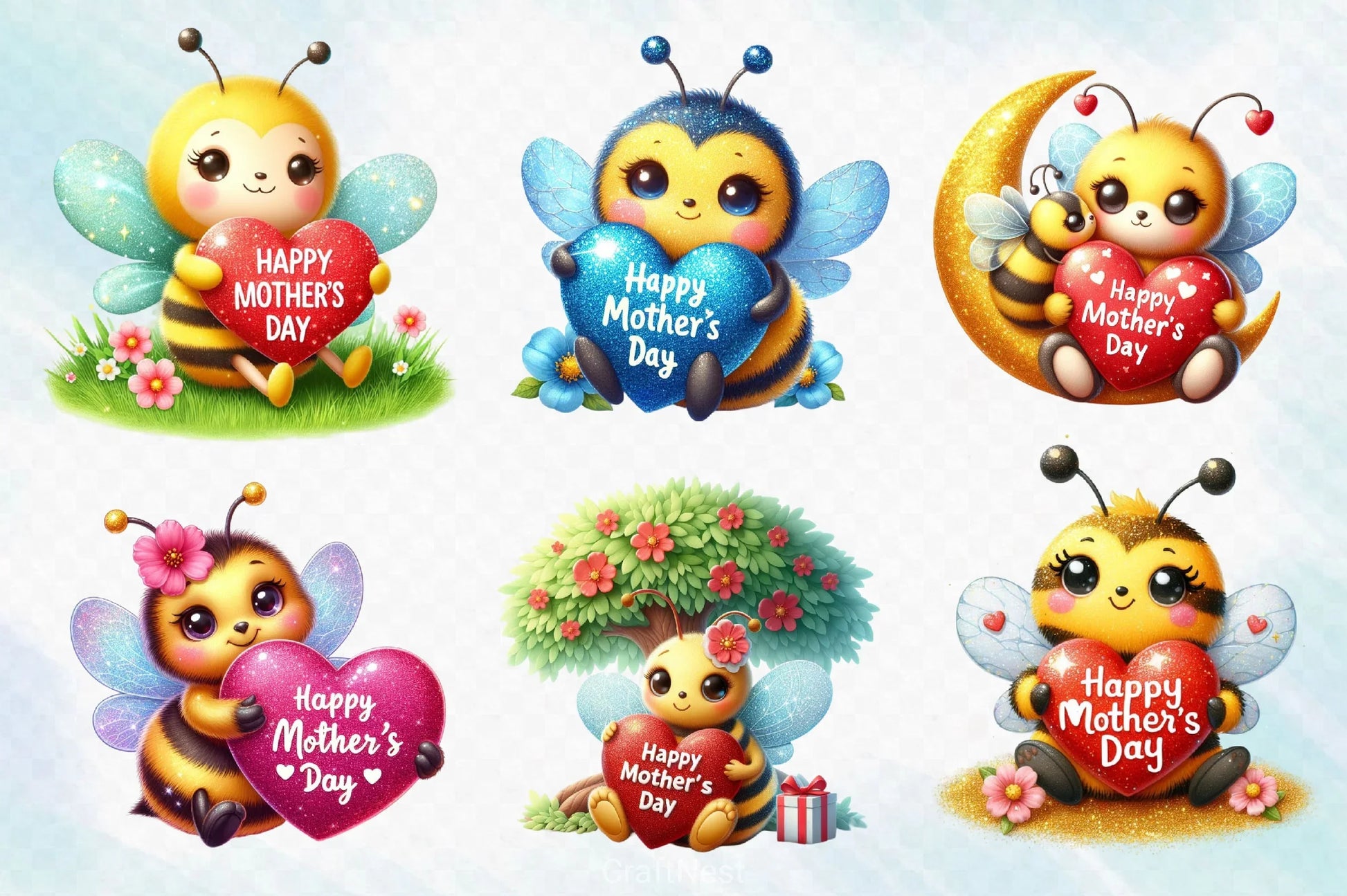 Mother's Day Cute Bee Clipart Bundle - CraftNest - Digital Crafting and Art